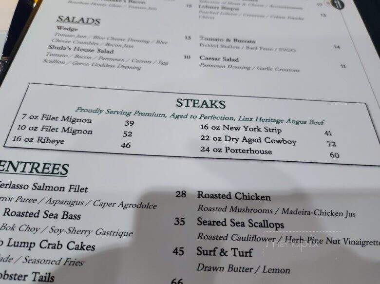 Shula's Steak House - Gainesville, FL menu_pic