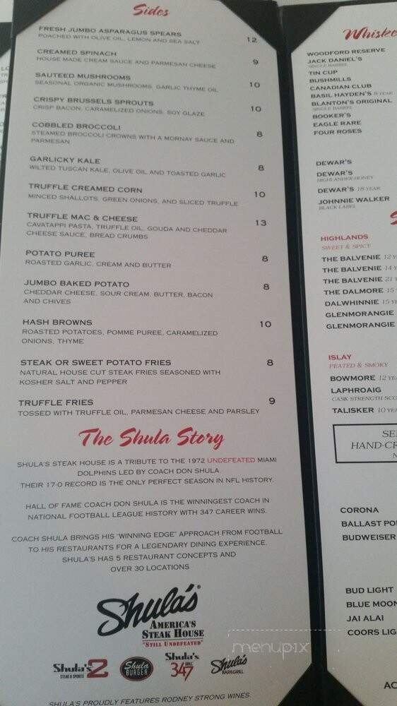 Shula's Steak House - Gainesville, FL menu_pic