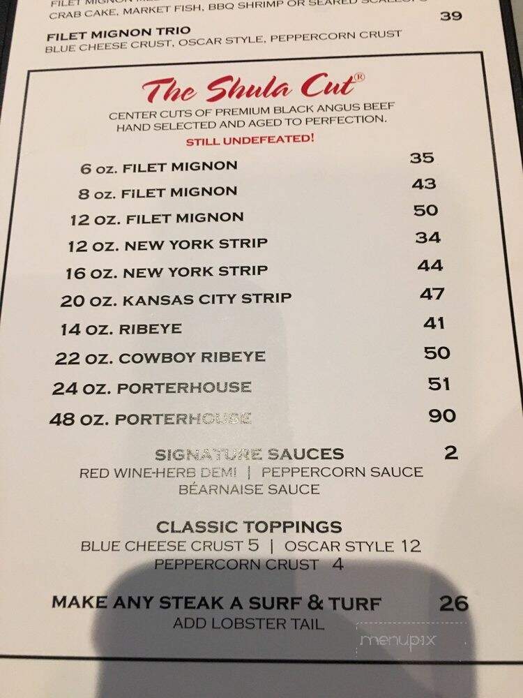 Shula's Steak House - Gainesville, FL menu_pic