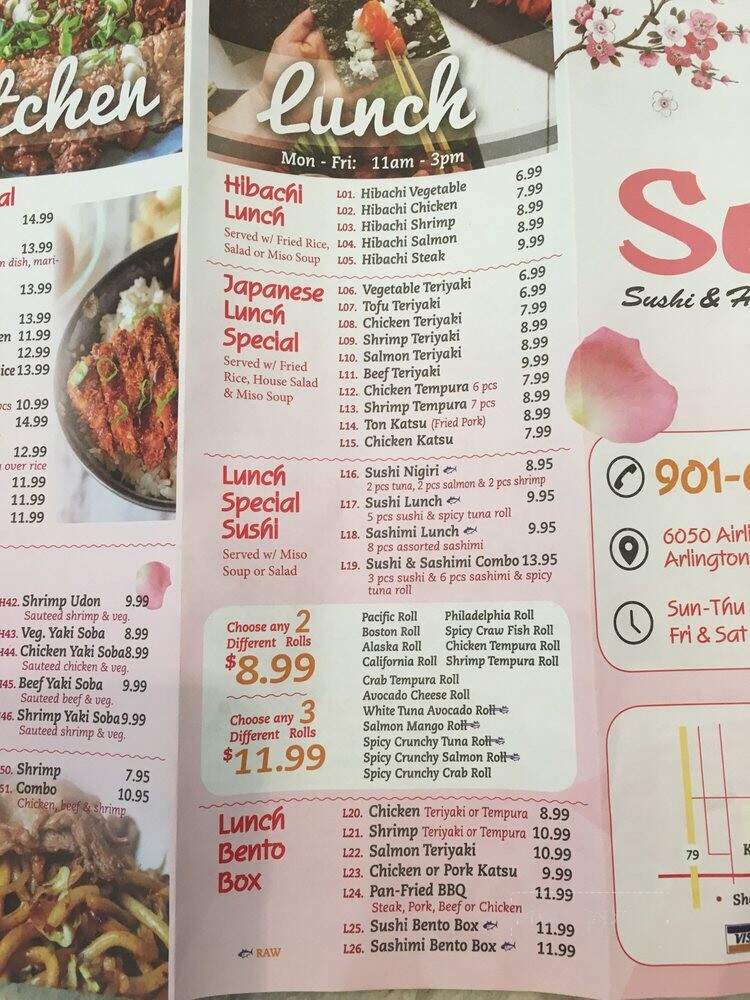 Sen Sushi & Hibachi Grill - Arlington, TN menu_pic