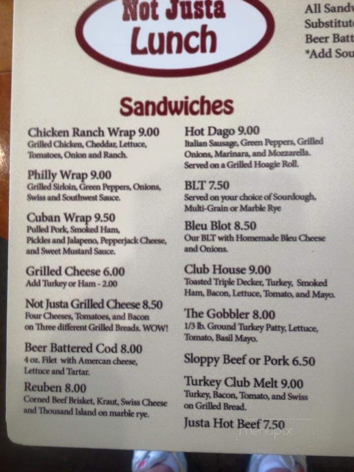 Not Justa Bar & Cafe - Somerset, WI menu_pic