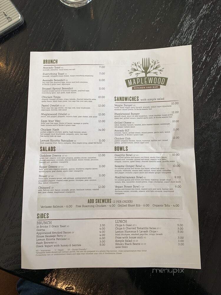 Maplewood Kitchen and Bar - Mason, OH menu_pic