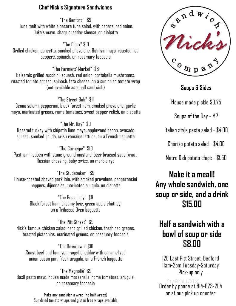 Nick's Sandwich Company - Bedford, PA menu_pic