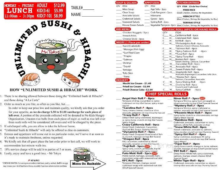 Mr Tokyo Japanese Restaurant - Monroe, NC menu_pic
