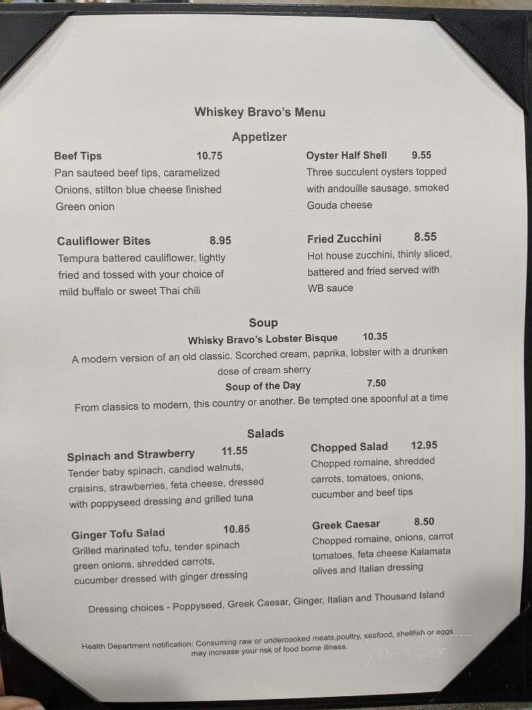 Whiskey Bravo's Coastal Chophouse - Cape Carteret, NC menu_pic