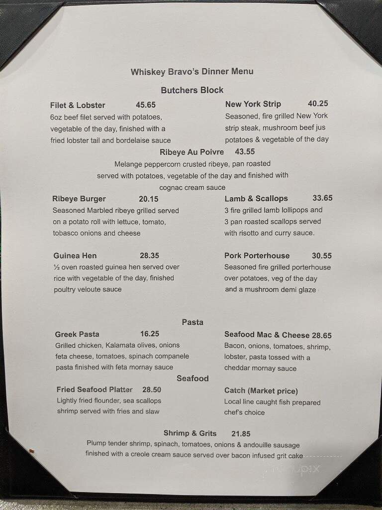 Whiskey Bravo's Coastal Chophouse - Cape Carteret, NC menu_pic