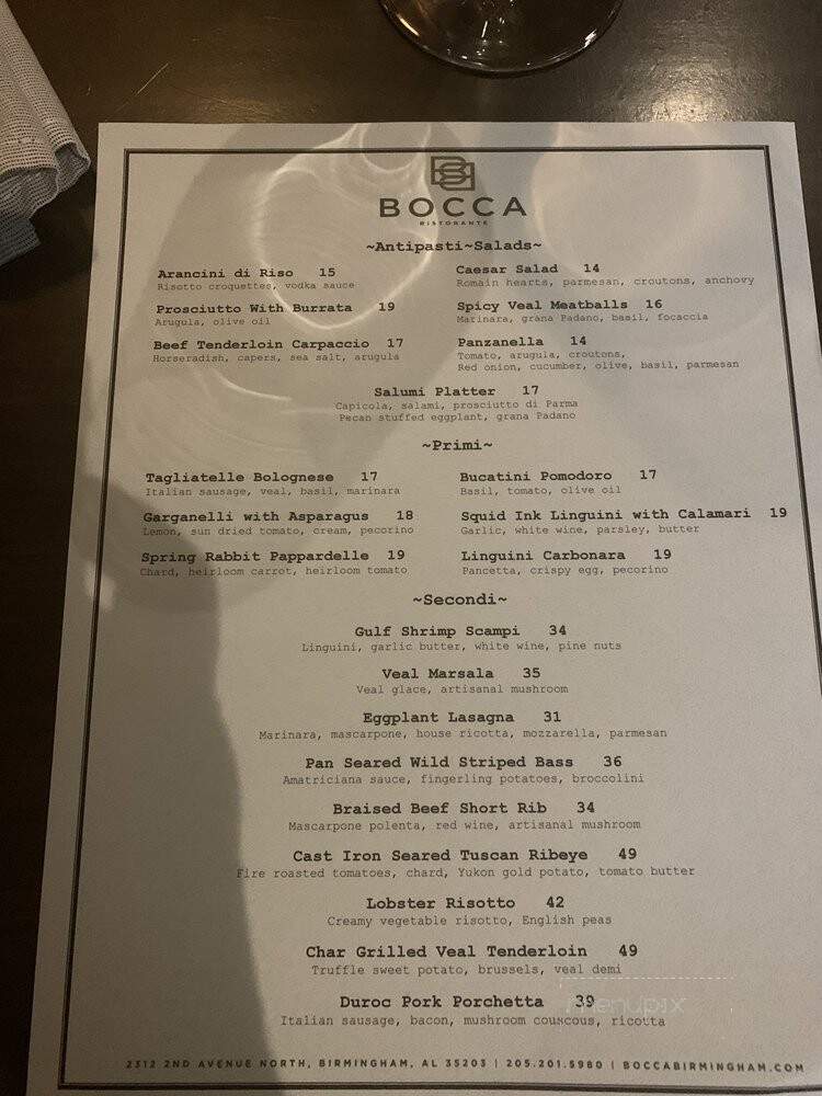 Bocca Ristorante - Birmingham, AL menu_pic