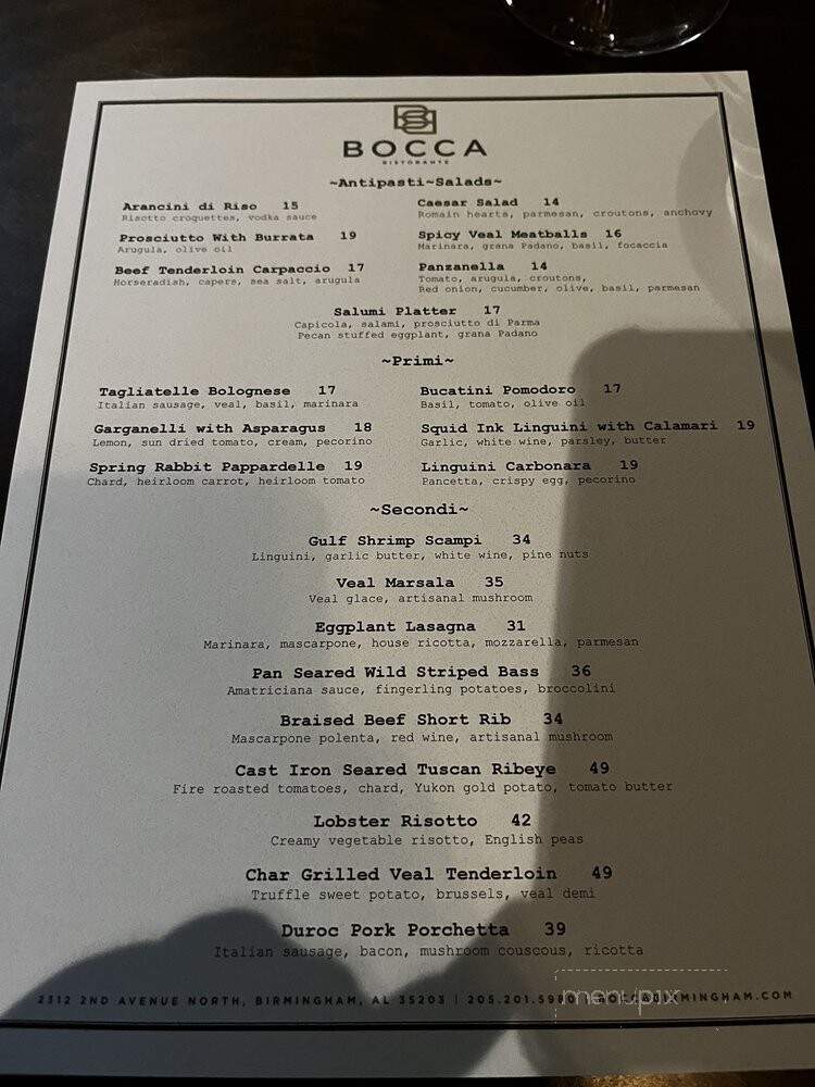 Bocca Ristorante - Birmingham, AL menu_pic