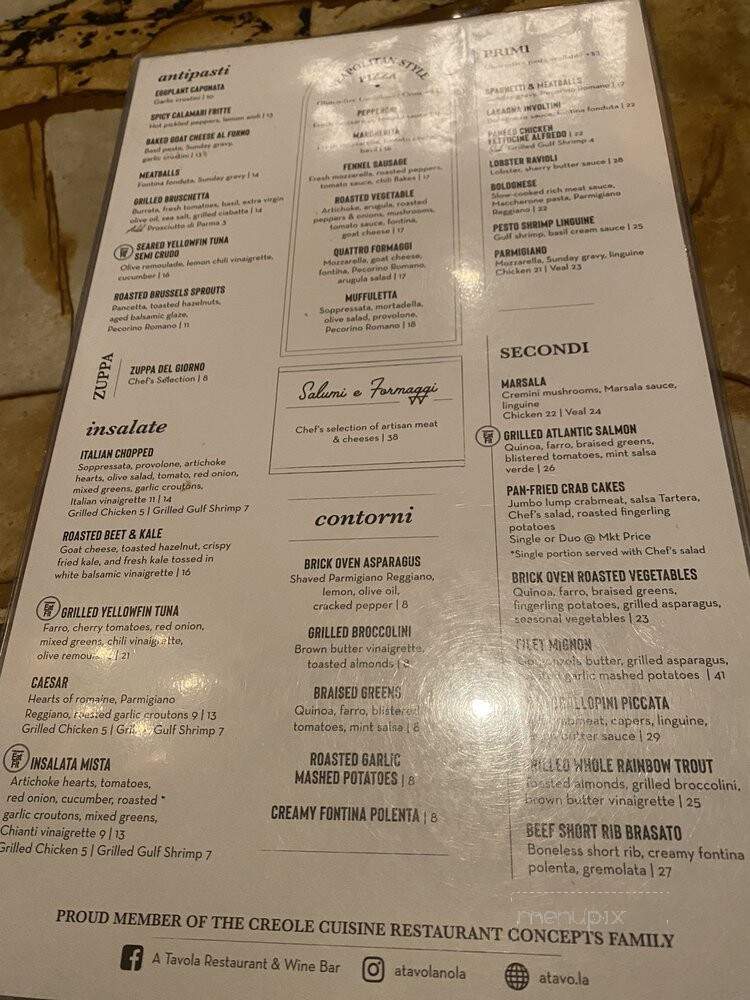 A Tavola Restaurant & Wine Bar - Metairie, LA menu_pic