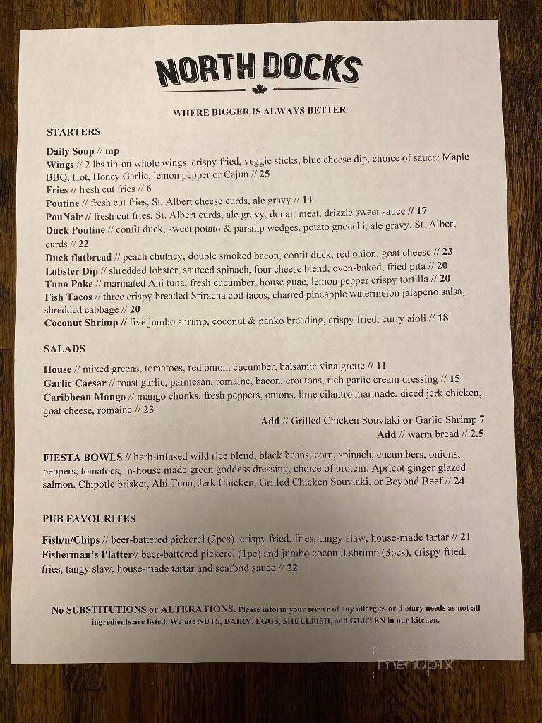 North Docks - Wellington, ON menu_pic