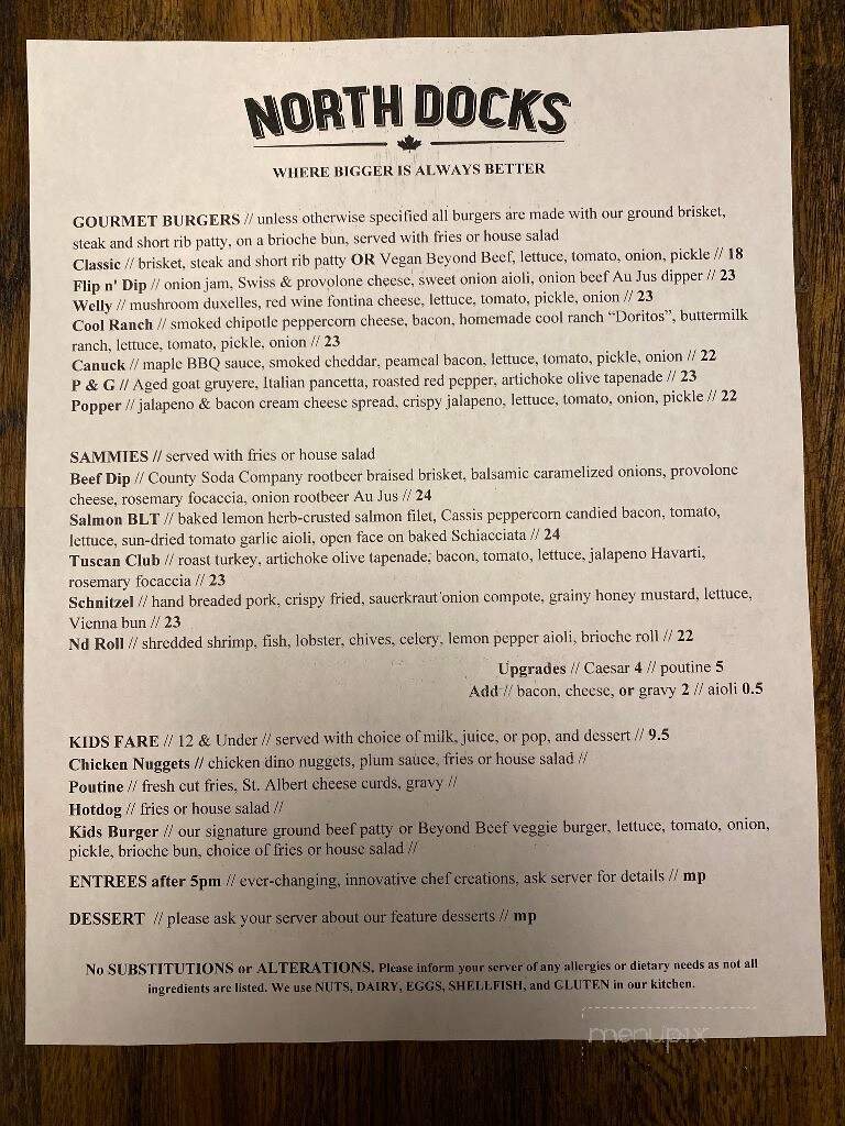 North Docks - Wellington, ON menu_pic