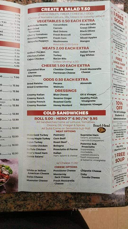 Johnnys Gourmet Deli - Edison, NJ menu_pic