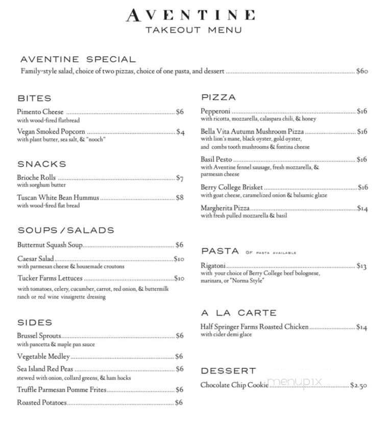 Aventine Rome - Rome, GA menu_pic