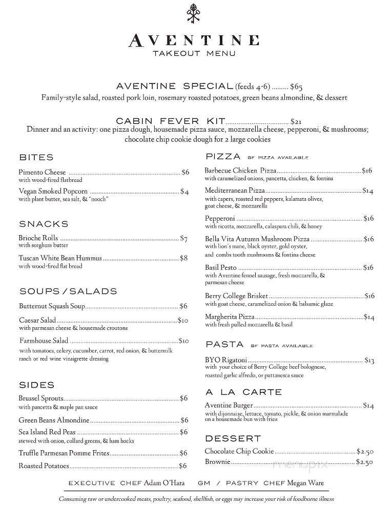 Aventine Rome - Rome, GA menu_pic