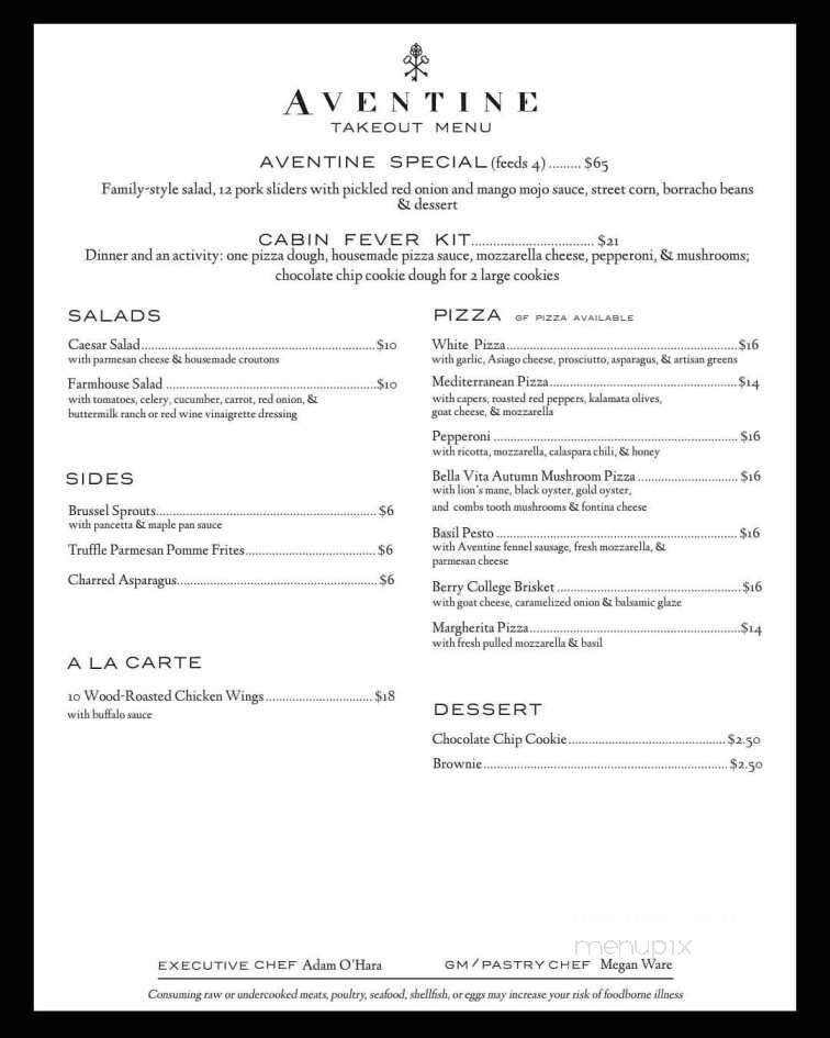Aventine Rome - Rome, GA menu_pic