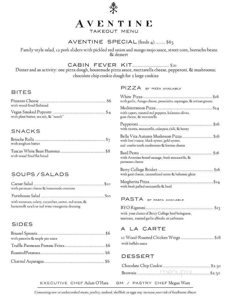 Aventine Rome - Rome, GA menu_pic