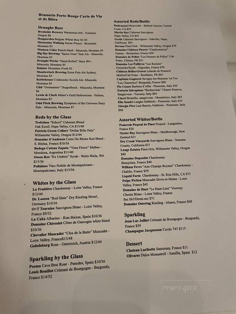 Brasserie Porte Rouge - Missoula, MT menu_pic