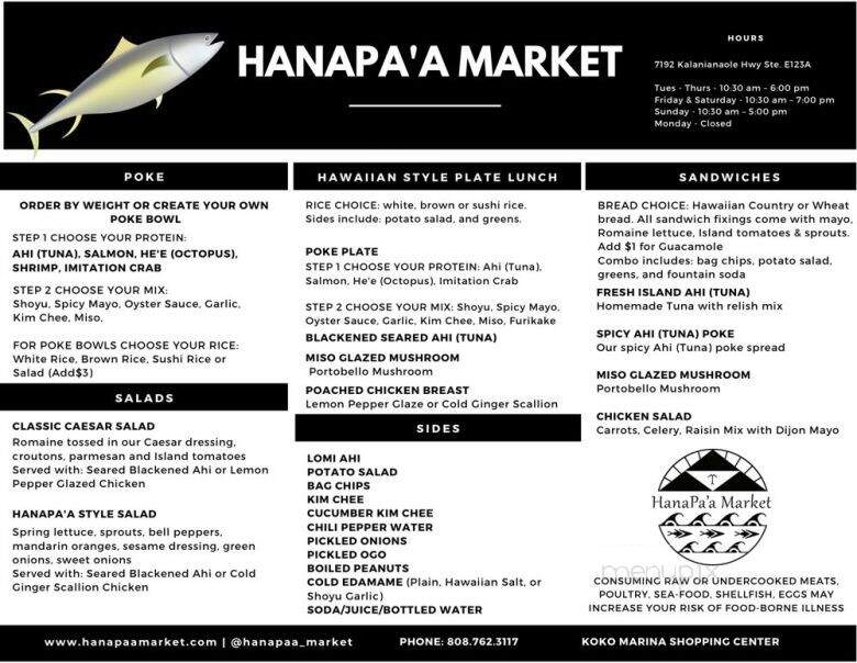 HanaPa'a Market - East Honolulu, HI menu_pic
