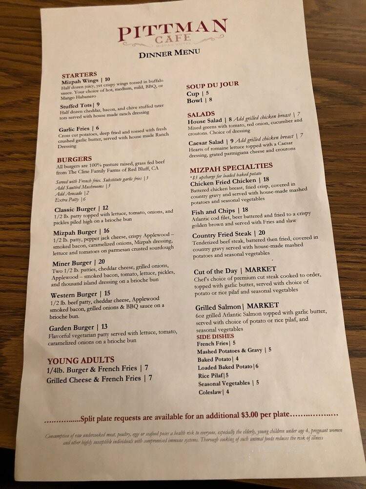 Pittman Cafe - Tonopah, NV menu_pic