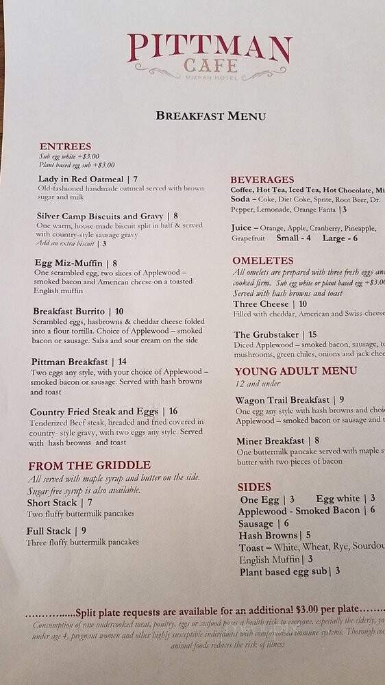 Pittman Cafe - Tonopah, NV menu_pic
