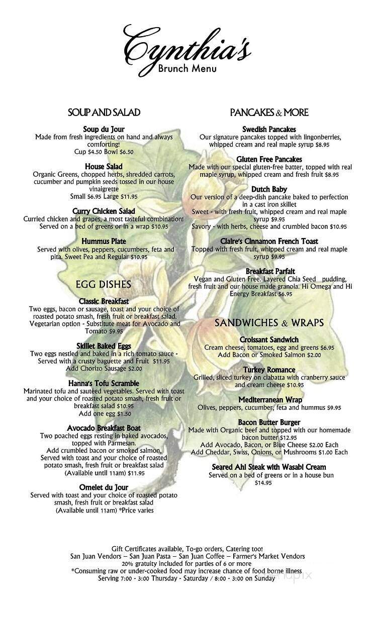 Cynthia's of Course! - Friday Harbor, WA menu_pic
