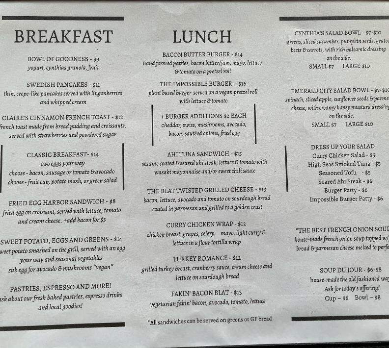 Cynthia's of Course! - Friday Harbor, WA menu_pic