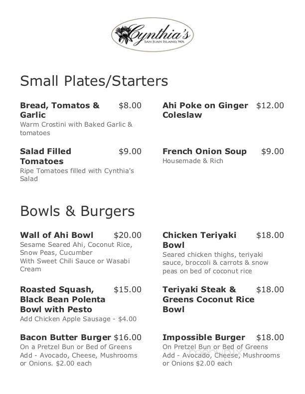 Cynthia's of Course! - Friday Harbor, WA menu_pic