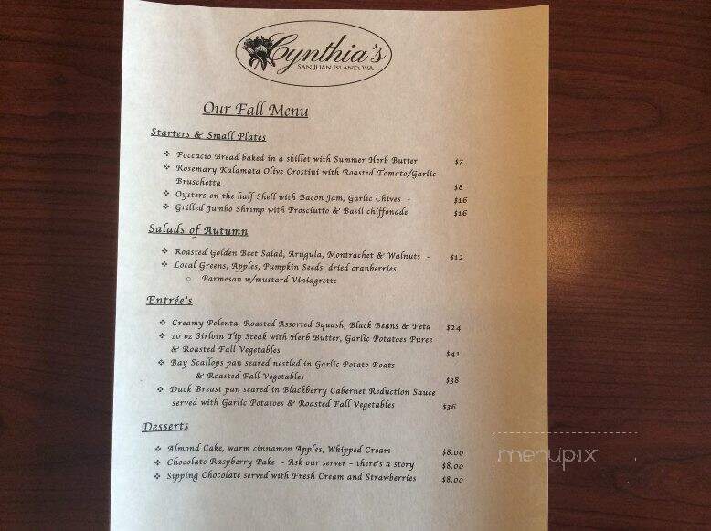 Cynthia's of Course! - Friday Harbor, WA menu_pic