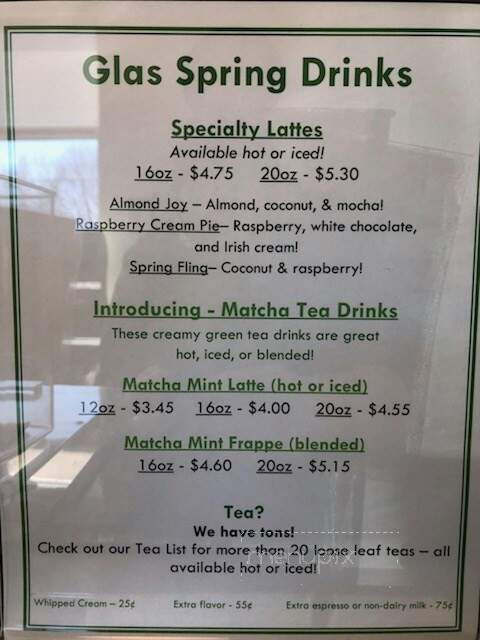 Glas, The Green Coffeehouse - Shawano, WI menu_pic