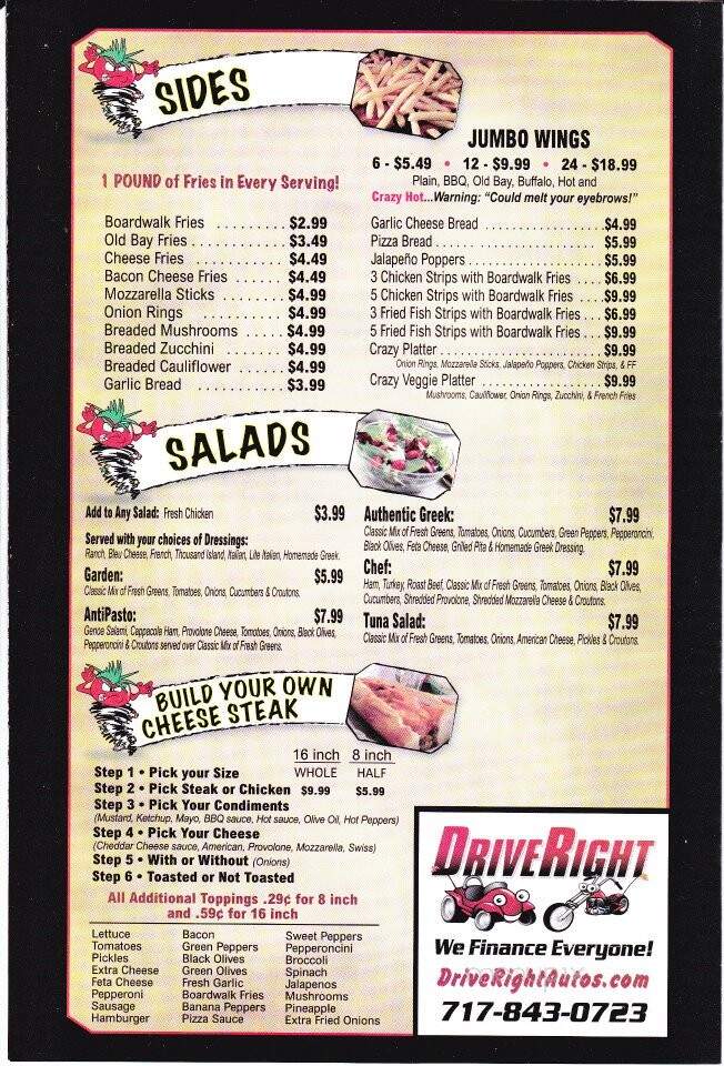 Crazy Tomato West - York, PA menu_pic