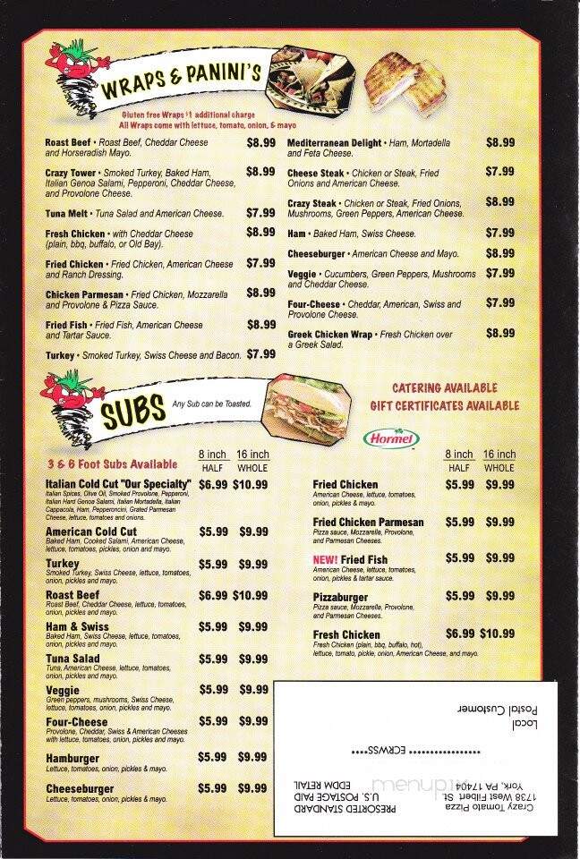 Crazy Tomato West - York, PA menu_pic