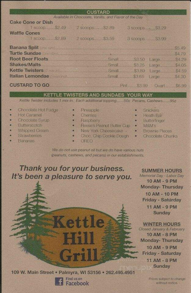 Kettle Hill Grill - Palmyra, WI menu_pic