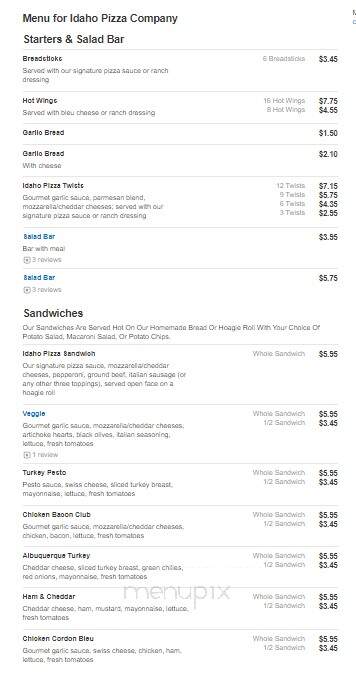 Idaho Pizza Company - Emmett, ID menu_pic