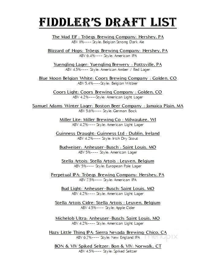 Fiddler's Restaurant - Carlisle, PA menu_pic
