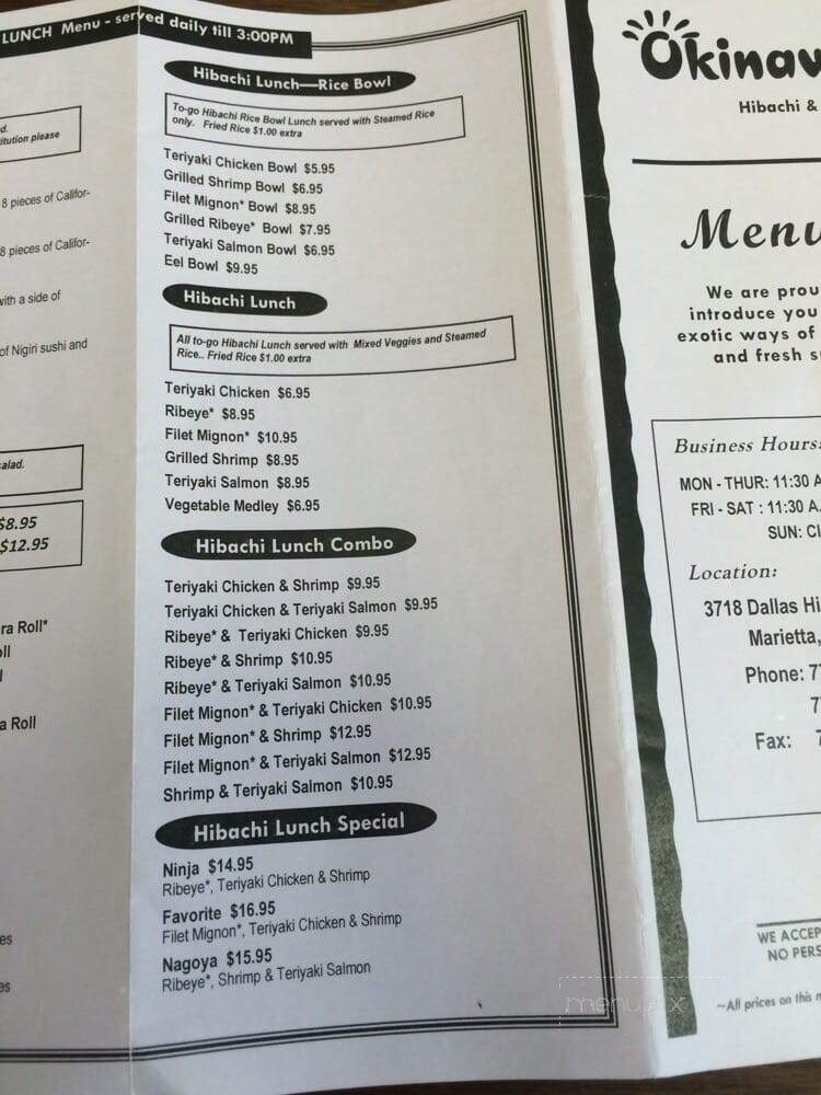 Okinawa - West Cobb - Marietta, GA menu_pic