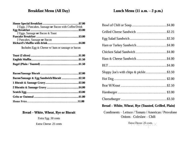 Richard's Coffee Shop - Mooresville, NC menu_pic