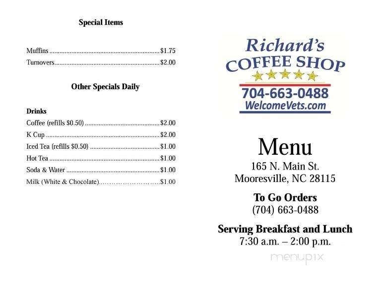 Richard's Coffee Shop - Mooresville, NC menu_pic