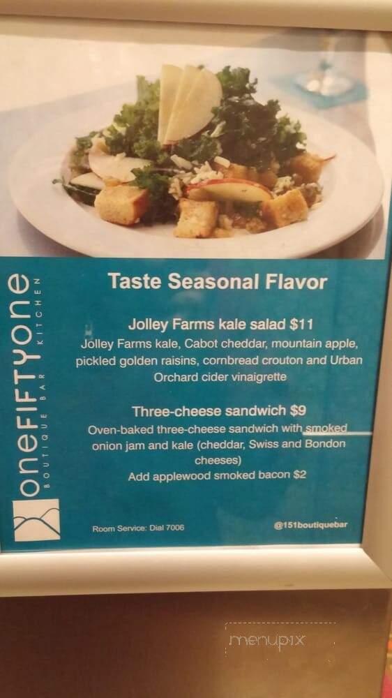 151 Boutique Bar & Kitchen at Hotel Indigo - Asheville, NC menu_pic