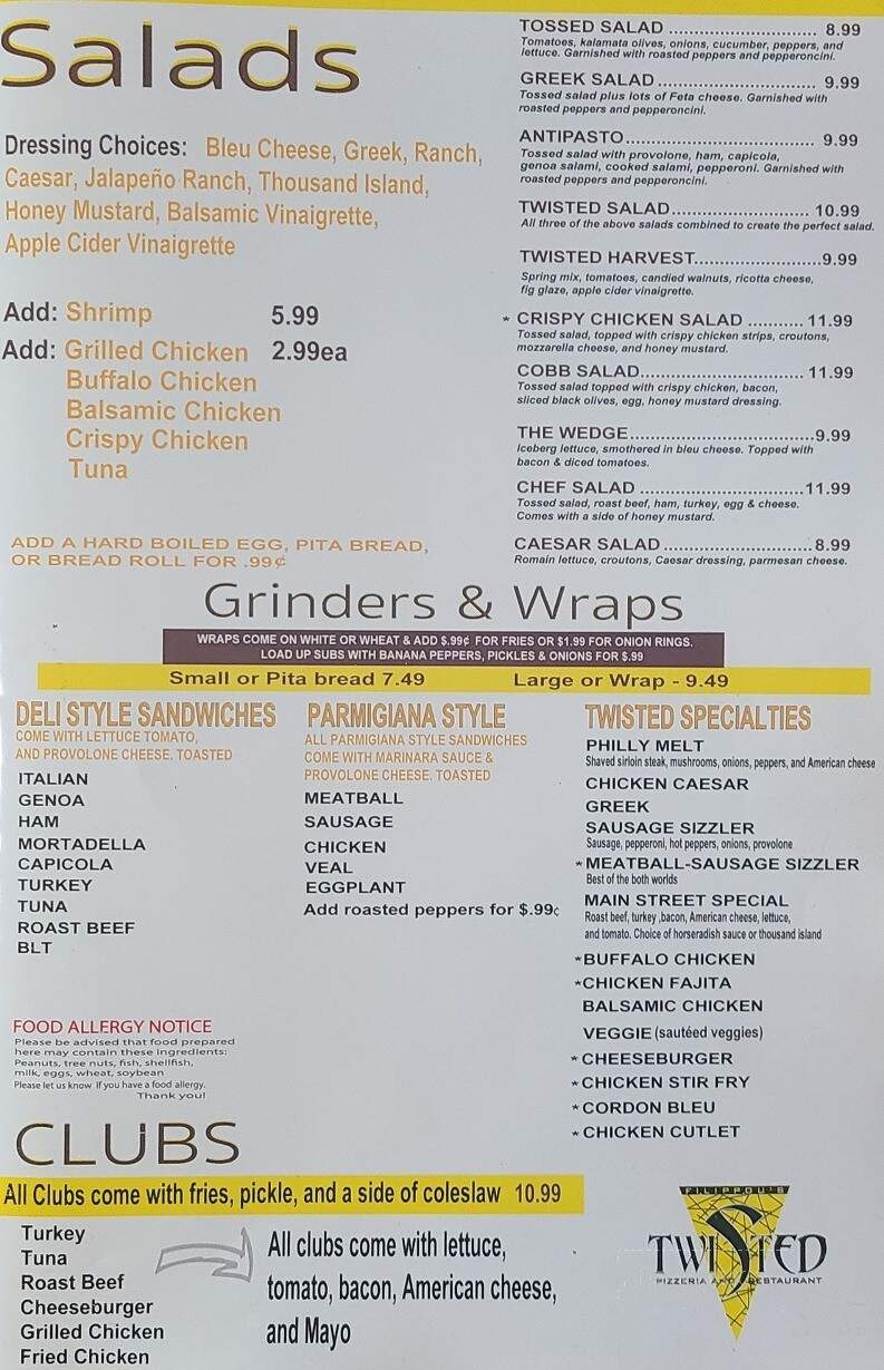 Twisted Pizzeria and Restaurant - Coventry, RI menu_pic