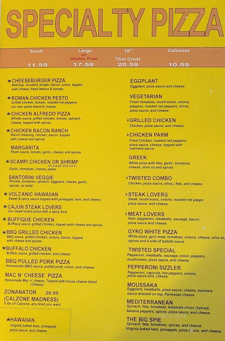 Twisted Pizzeria and Restaurant - Coventry, RI menu_pic