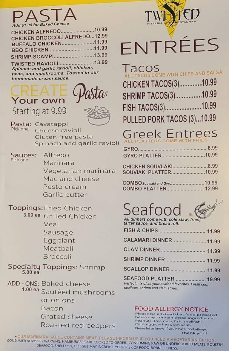 Twisted Pizzeria and Restaurant - Coventry, RI menu_pic