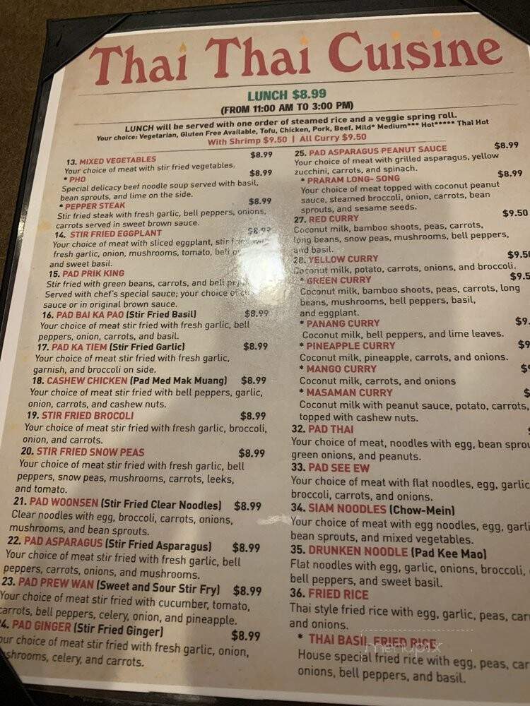 Thai Thai Cuisine - Branson, MO menu_pic