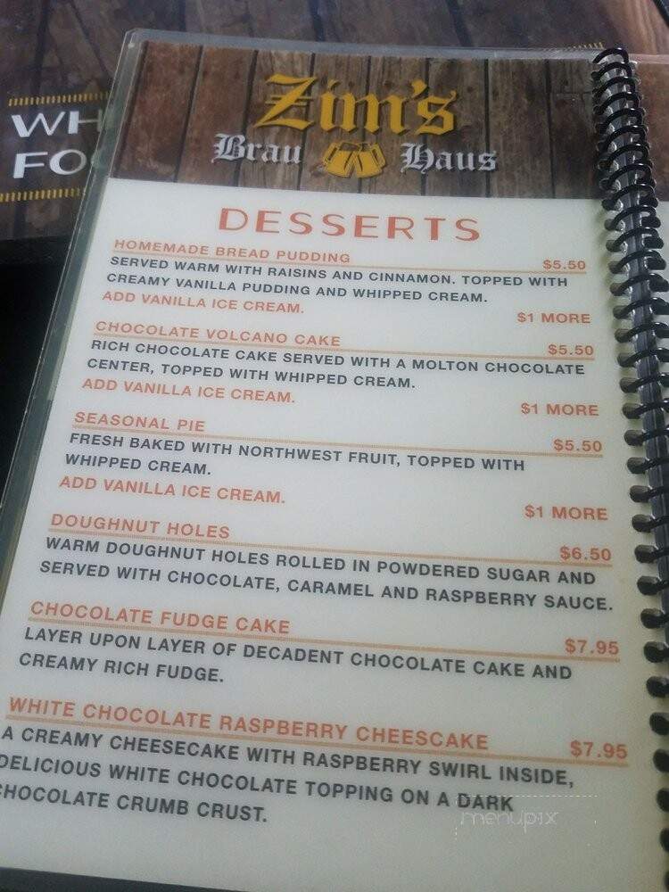 Zim's Brau Haus - The Dalles, OR menu_pic