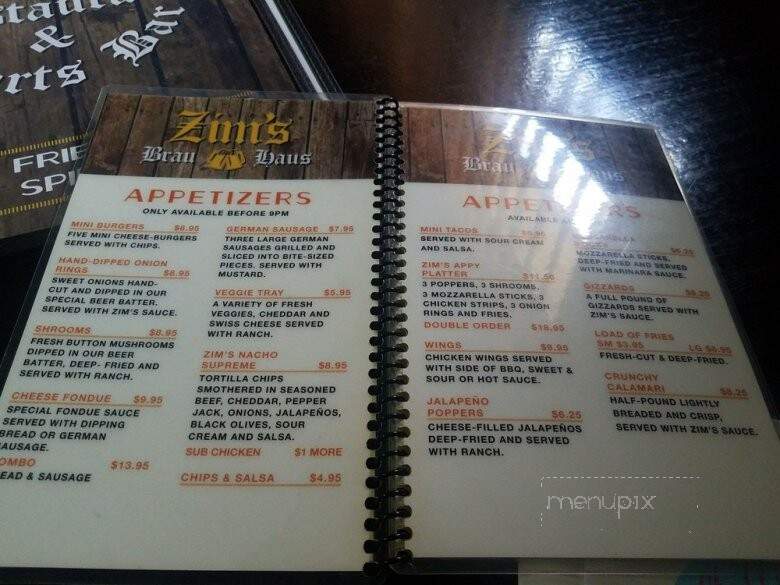 Zim's Brau Haus - The Dalles, OR menu_pic