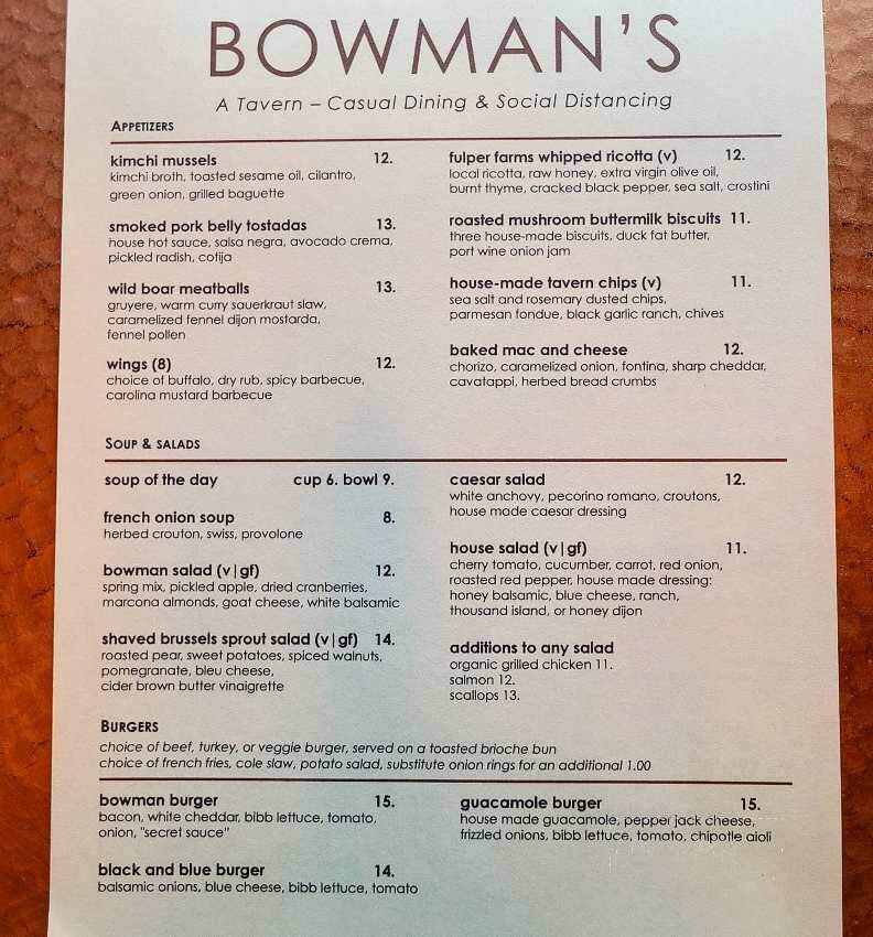 Bowman's Tavern - New Hope, PA menu_pic
