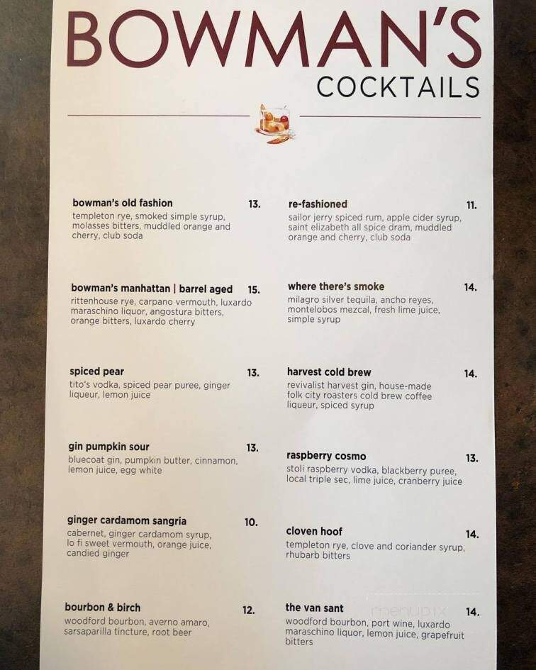 Bowman's Tavern - New Hope, PA menu_pic