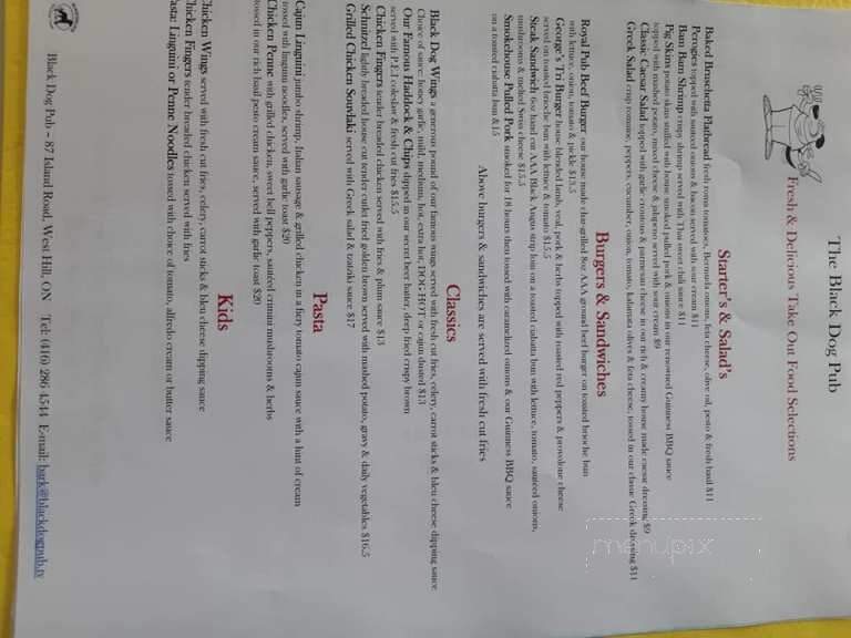 The Black Dog Pub - Toronto, ON menu_pic