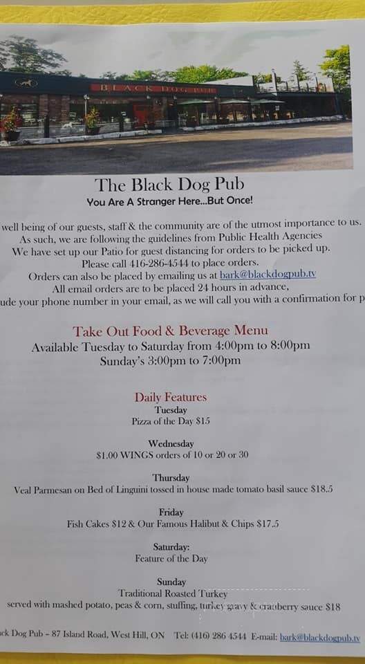The Black Dog Pub - Toronto, ON menu_pic