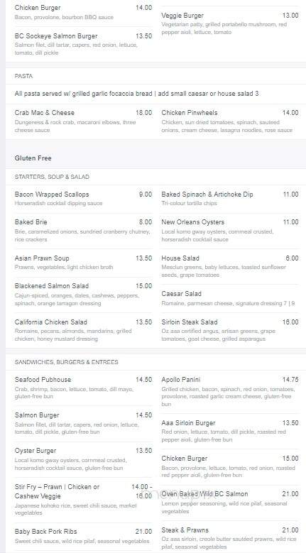 Blackfin Pub - Comox, BC menu_pic