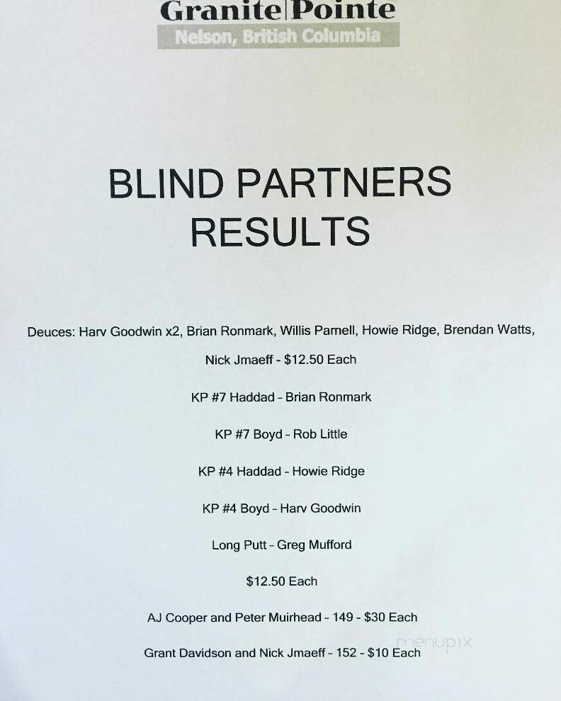 Granite Pointe Golf Club - Nelson, BC menu_pic